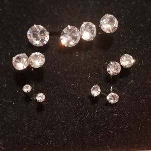 Surgical Steel Earrings Cubic Zirconia Stud Earrings 6 pairs